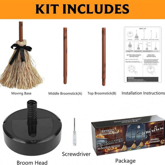 Floating Witch Broom Halloween Decoration