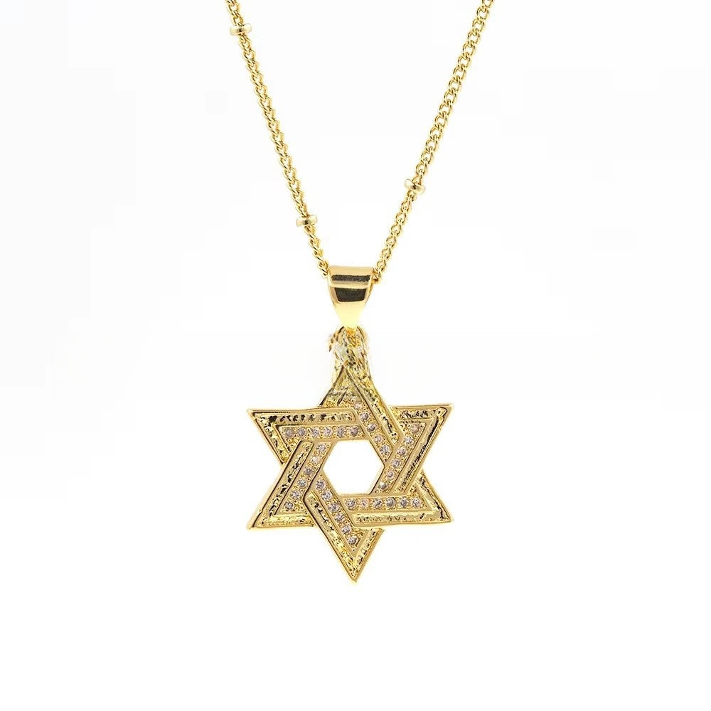 Brass Star of David Necklace with Zircon