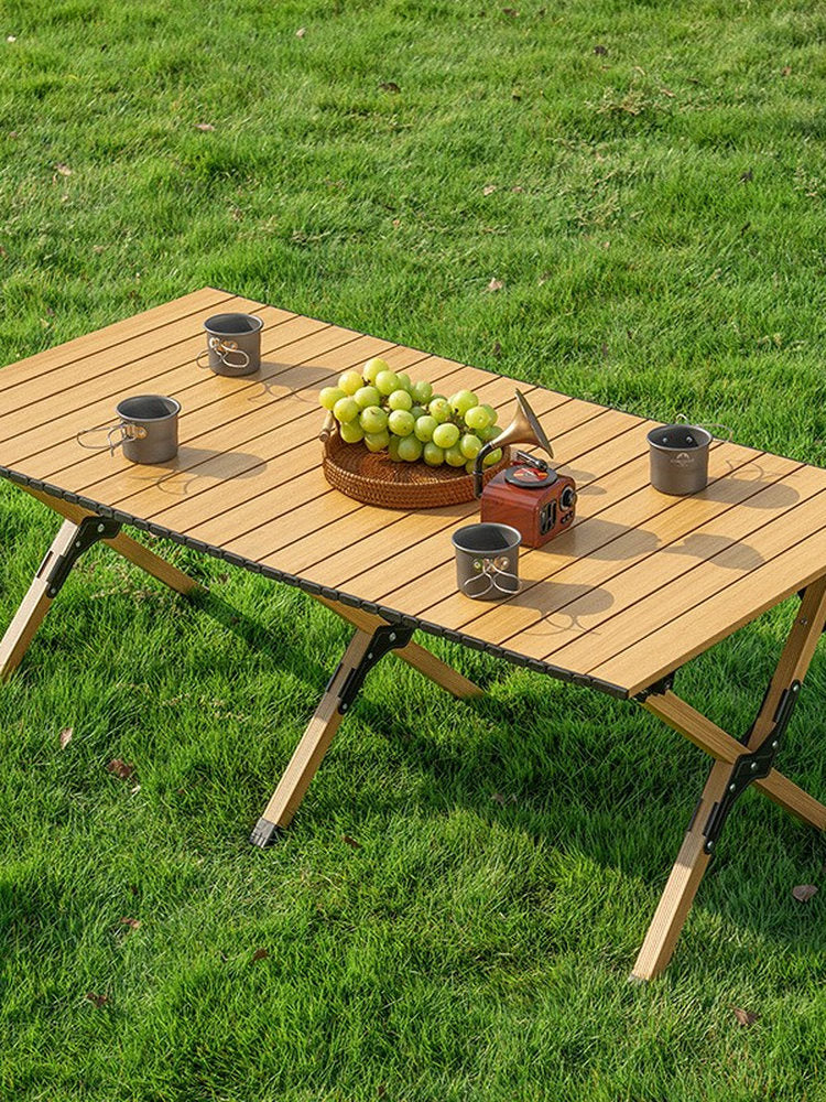 Portable Outdoor Folding Picnic Table with Wood Grain Surface