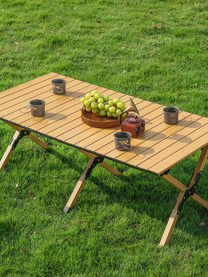 Portable Outdoor Folding Picnic Table with Wood Grain Surface