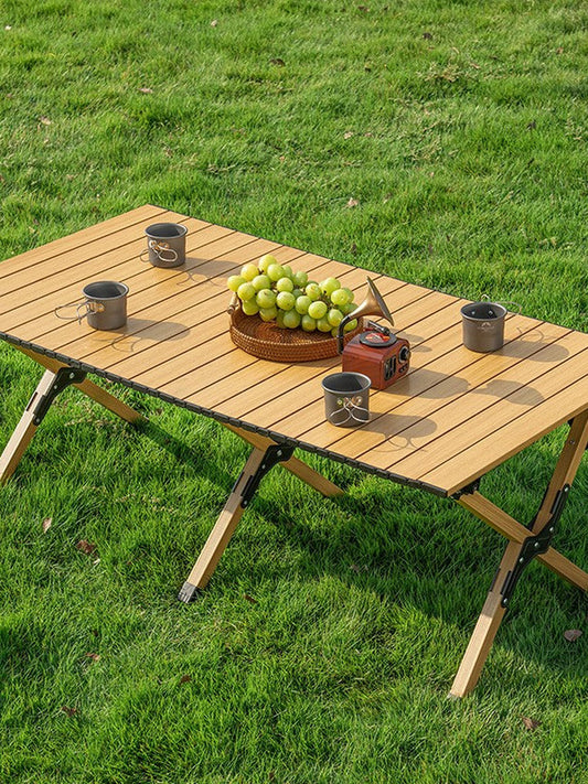 Portable Outdoor Folding Picnic Table with Wood Grain Surface