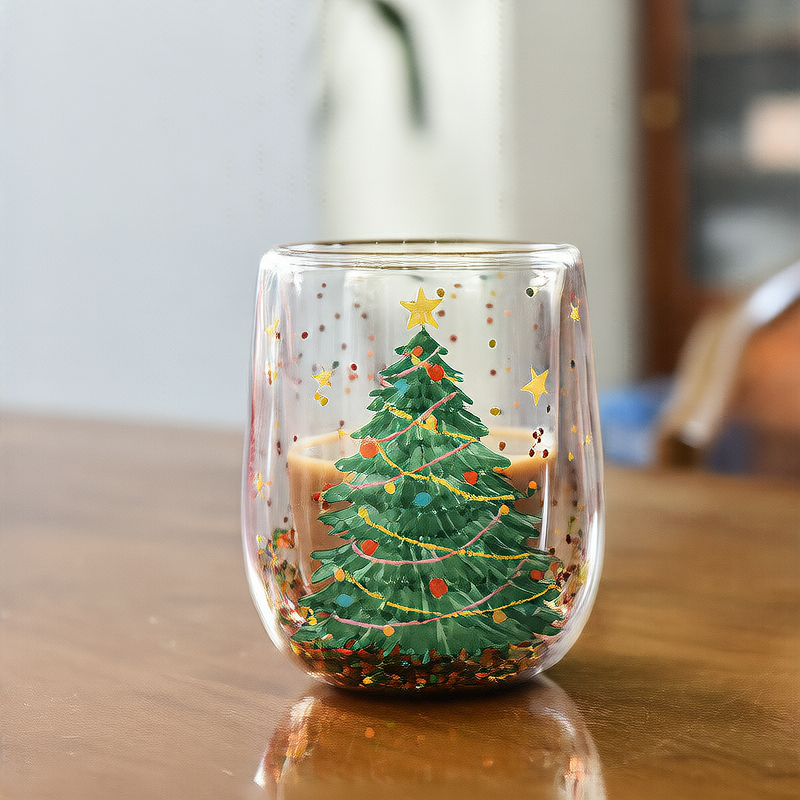 Double-layer Christmas tree cup with heat resistance and non-hot handle