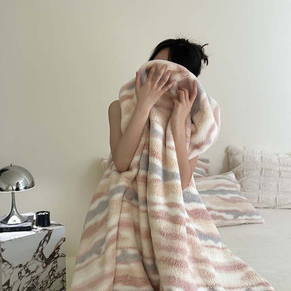 Striped Jacquard Rabbit Hair Blend Blanket