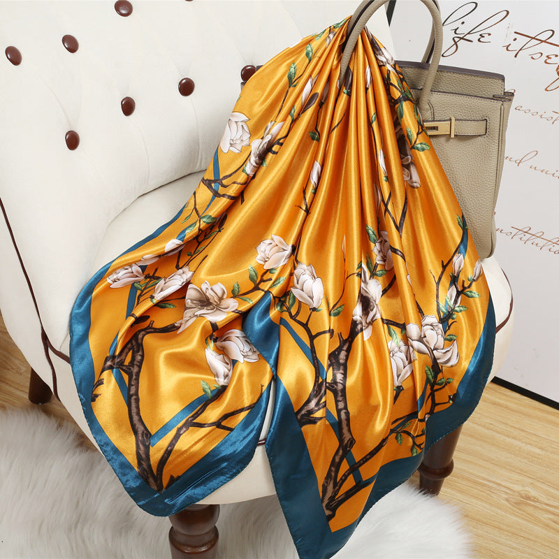 Retro Cashew Pattern Silk Scarf, Large Square Scarf for Women, Stylish and Fashionable for Spring, Autumn, and Winter, Thin Summer Shawl