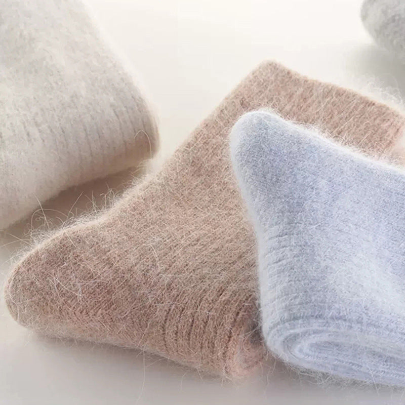 Double Needle Rabbit Wool Blend Fleece Lined Winter Socks