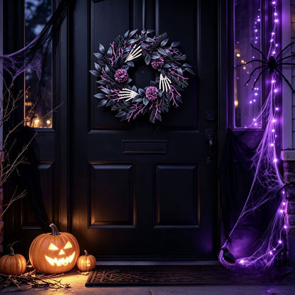 Halloween wreath decoration with skeleton spider motif
