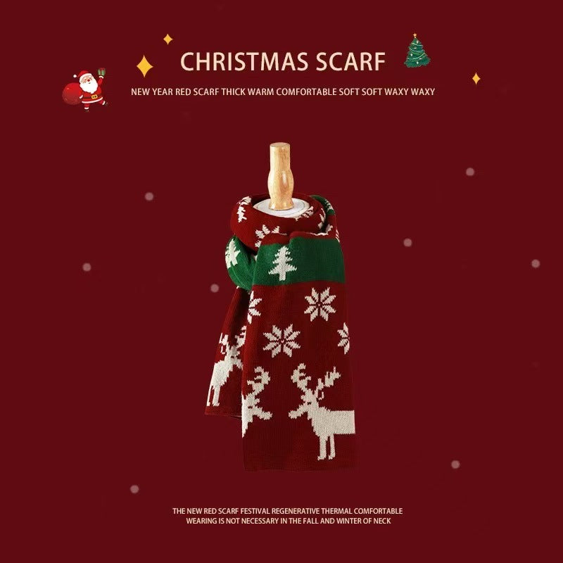 Knitted Winter Scarf with Christmas Patterns