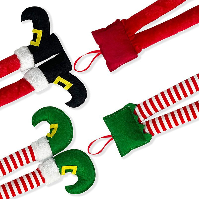 Cross Border New Christmas Striped Red Elf Leg Hanging Tree Decoration Car Clip Leg Decoration Fireplace Party Decoration