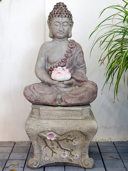 Outdoor Luminous Lotus Buddha Statue Garden Ornament