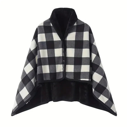 A buttoned shawl blanket for lunch break