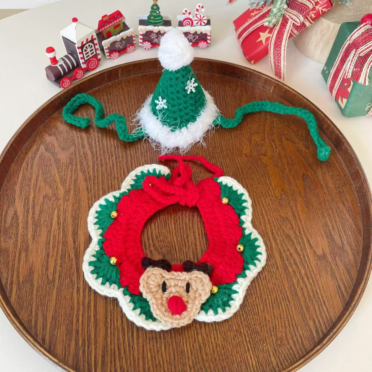 Pet Cat Dog Christmas Snowflake Collar Hand Hook Wool Hat