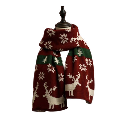 Knitted Winter Scarf with Christmas Patterns