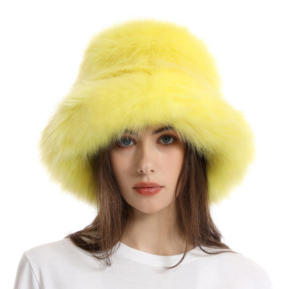 Winter Faux Fur Bucket Hat with Wide Brim