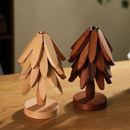 Christmas Tree Shaped Wooden Heat Insulation Coaster Set