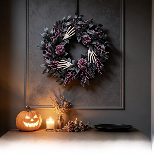 Halloween wreath decoration with skeleton spider motif