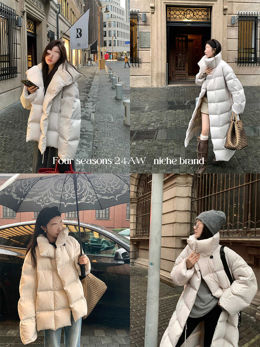 Women's White Duck Down Jacket Winter Warm Mid-length Thickened Coat