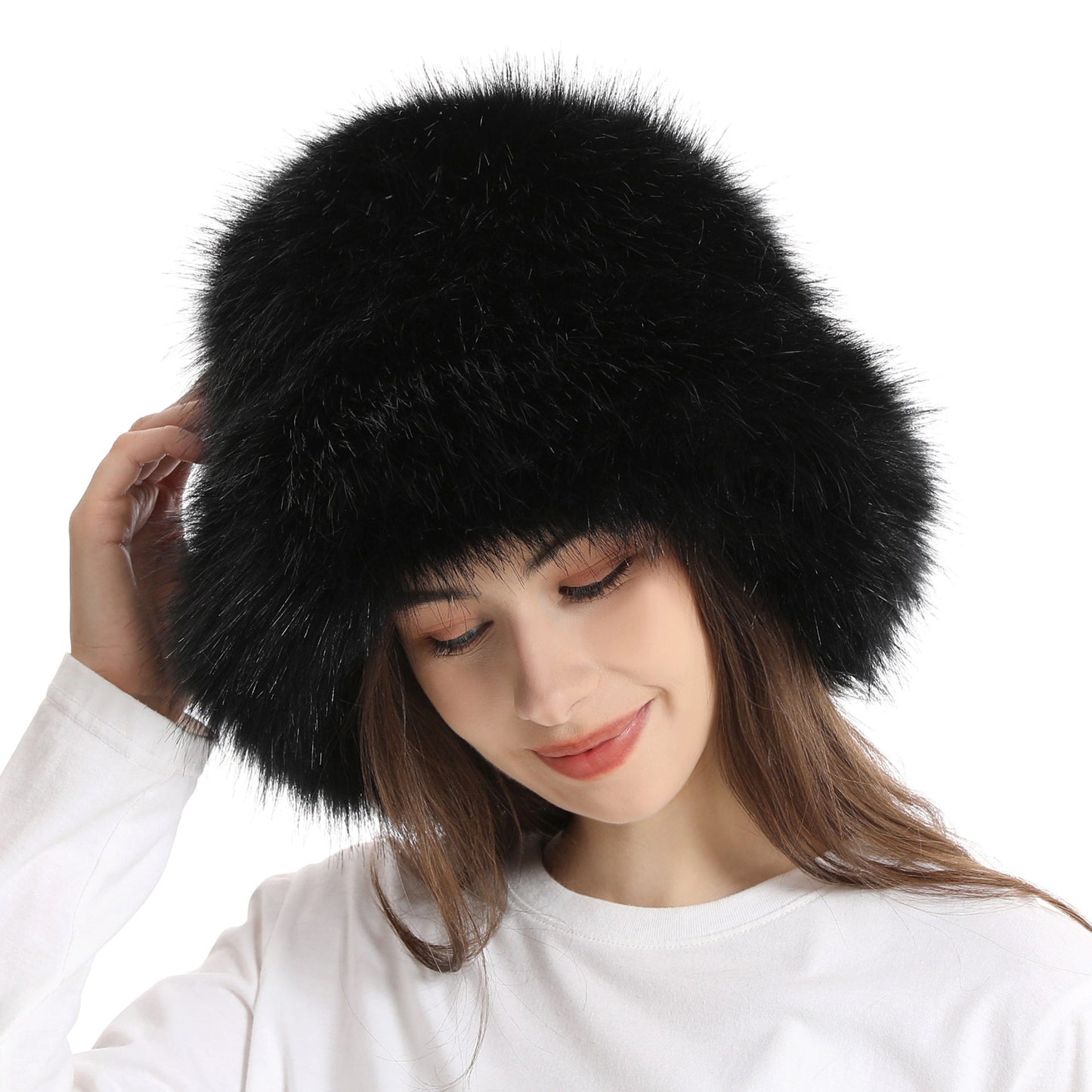 Winter Faux Fur Bucket Hat with Wide Brim