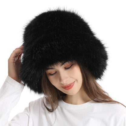 Winter Faux Fur Bucket Hat with Wide Brim