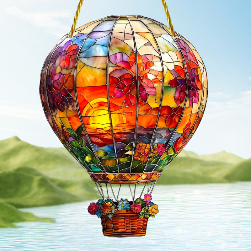 Red Light Solar Hot Air Balloon Wall Decoration