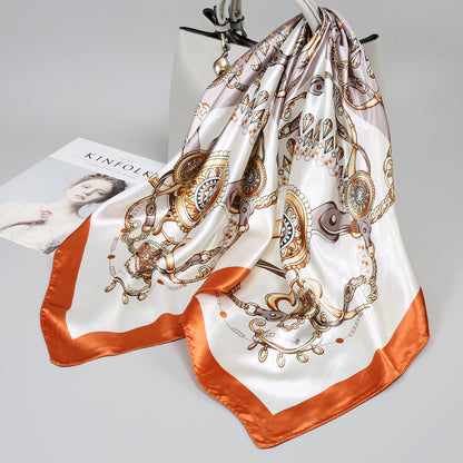 Retro Cashew Pattern Silk Scarf, Large Square Scarf for Women, Stylish and Fashionable for Spring, Autumn, and Winter, Thin Summer Shawl