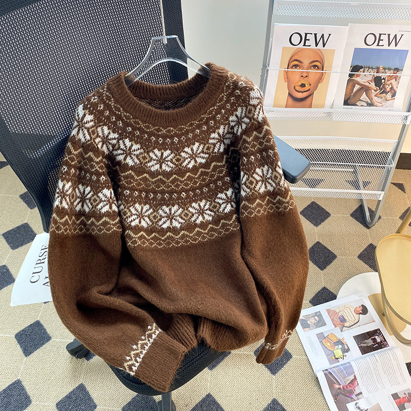 Round Neck Pullover Sweater Loose Winter Top