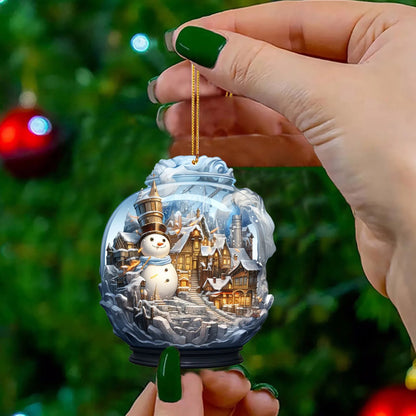 Christmas Snowman 2D Glass Ornament