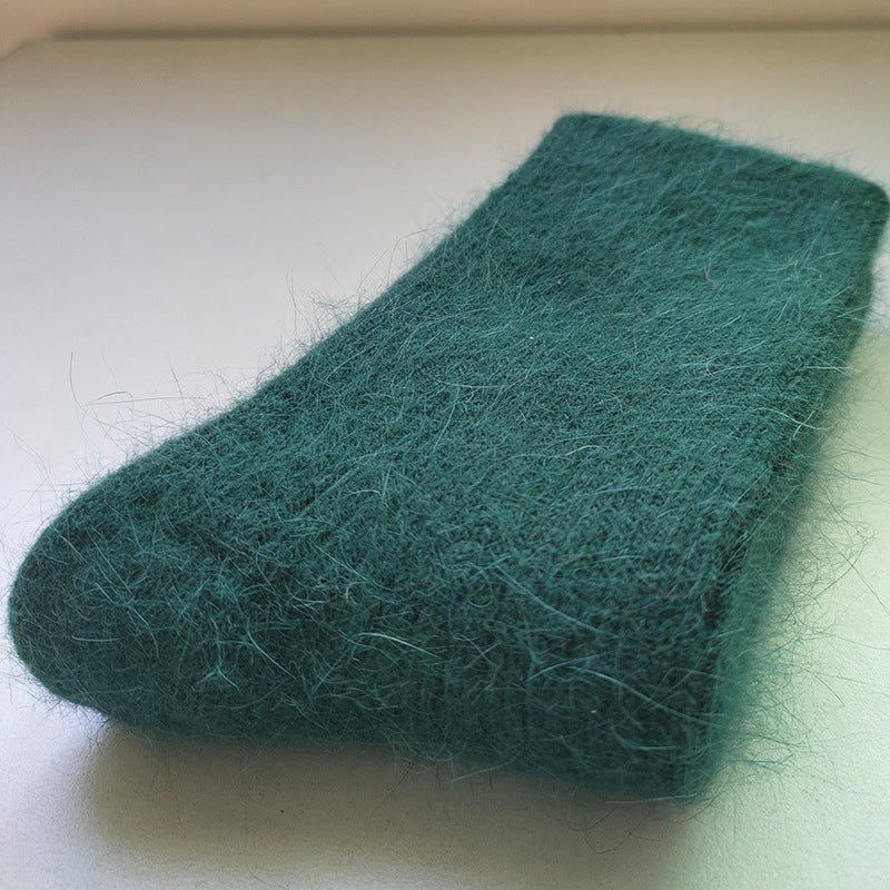 Double Needle Rabbit Wool Blend Fleece Lined Winter Socks
