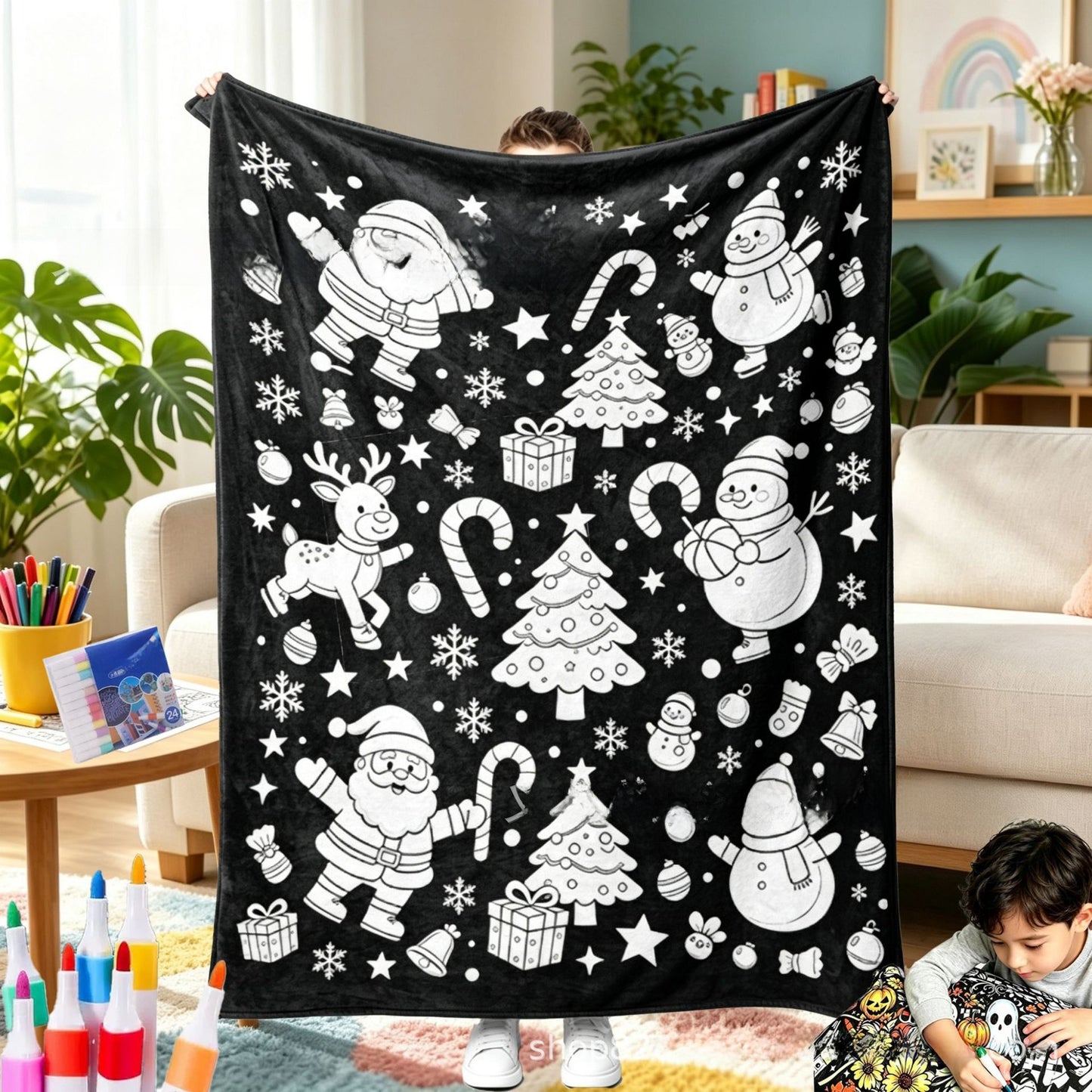 Christmas DIY Coloring Flannel Blanket