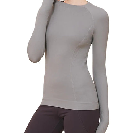FelFory Workout Shirts for Women Long Sleeve Seamless Workout Tops for Women Compression Shirts Women Running Shirts Yoga Shirts Women Athletic Shirts Long Sleeve with Thumb Holes Women Grey Small