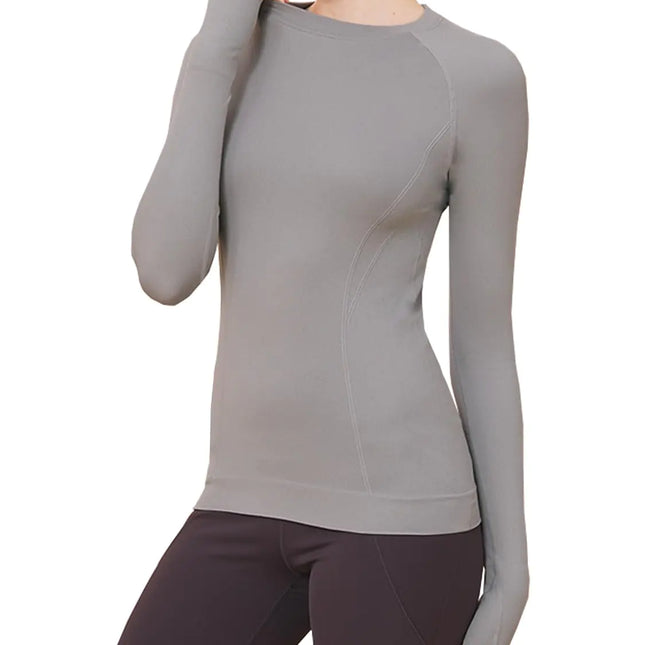 FelFory Workout Shirts for Women Long Sleeve Seamless Workout Tops for Women Compression Shirts Women Running Shirts Yoga Shirts Women Athletic Shirts Long Sleeve with Thumb Holes Women Grey Small