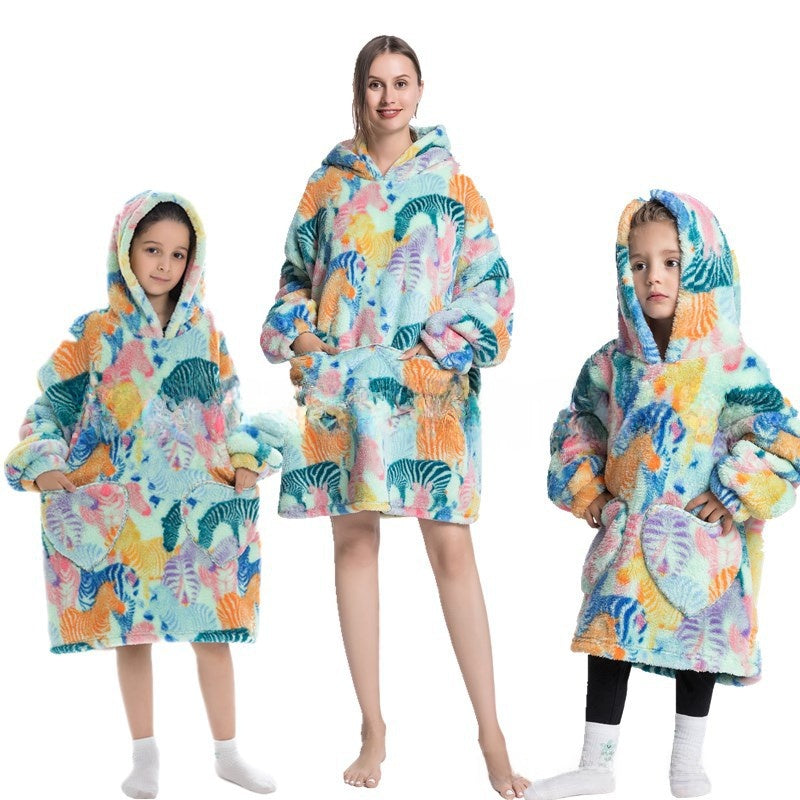 Turtleneck and patch front hooded blanket