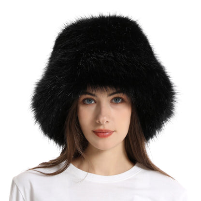 Winter Faux Fur Bucket Hat with Wide Brim