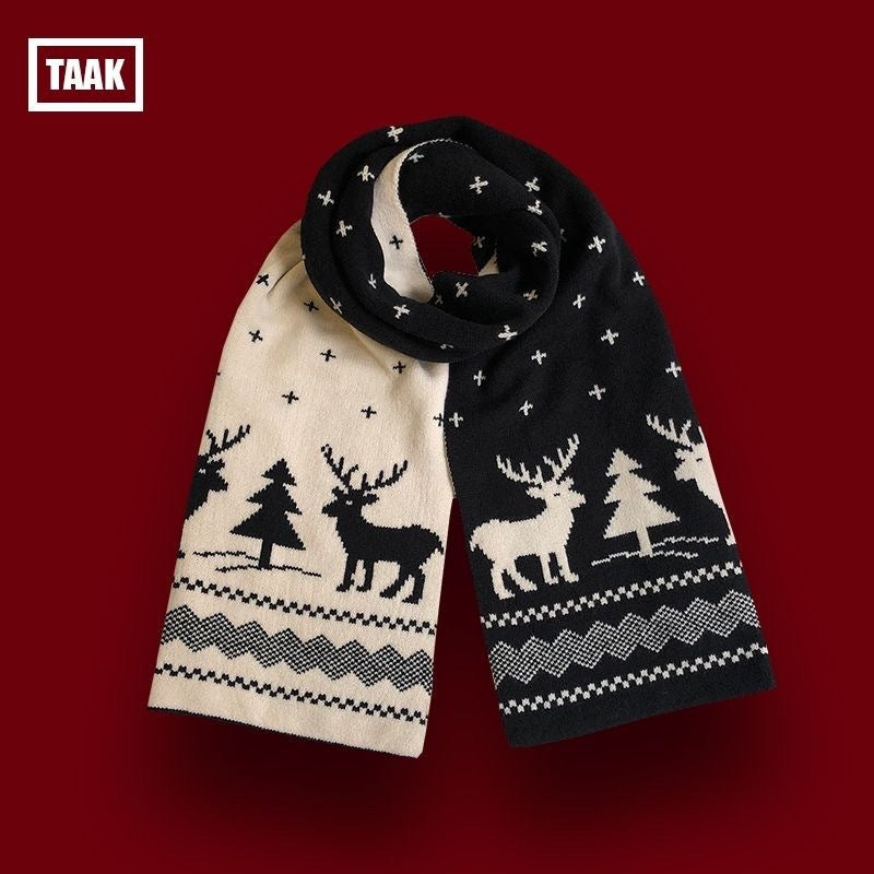 Knitted Winter Scarf with Christmas Patterns