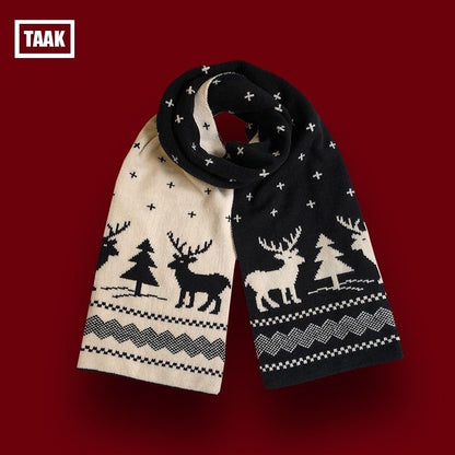 Knitted Winter Scarf with Christmas Patterns