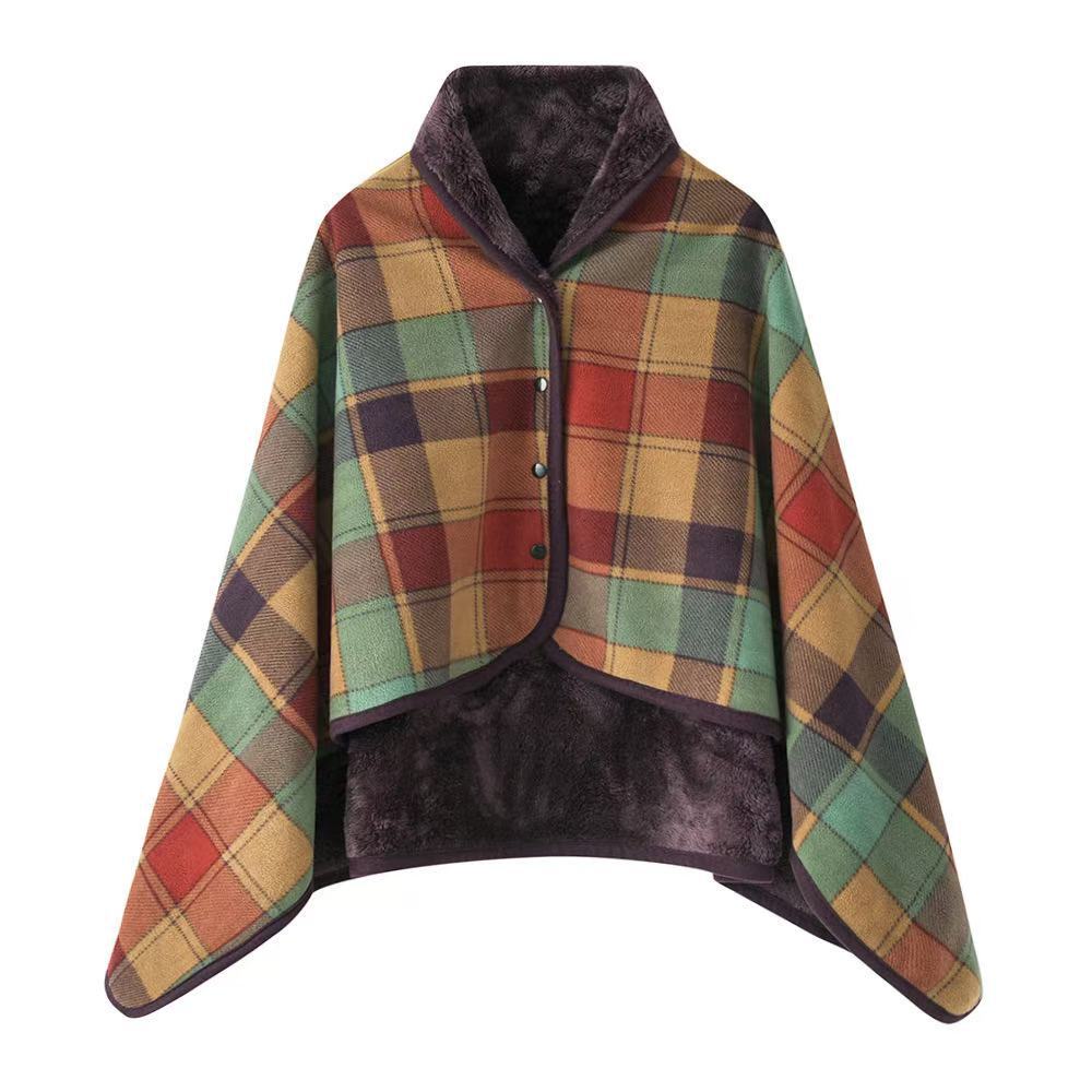 A buttoned shawl blanket for lunch break
