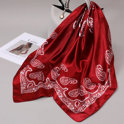 Retro Cashew Pattern Silk Scarf, Large Square Scarf for Women, Stylish and Fashionable for Spring, Autumn, and Winter, Thin Summer Shawl