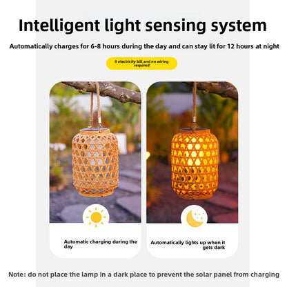 Solar Powered Rattan Lantern for Outdoor Decoration