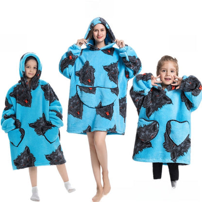 Turtleneck and patch front hooded blanket