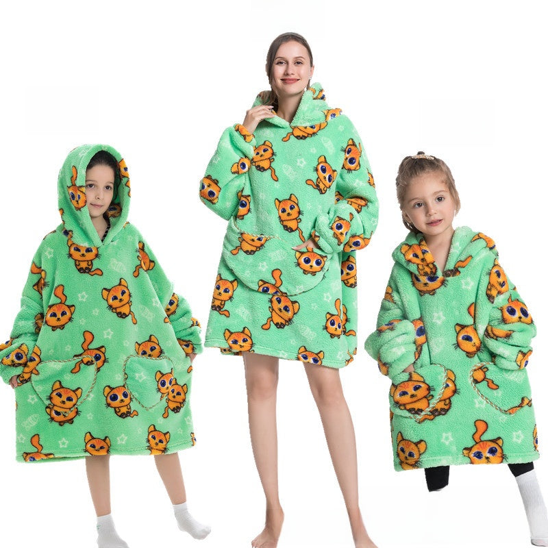 Turtleneck and patch front hooded blanket
