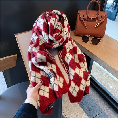 Knitted Winter Scarf with Christmas Patterns