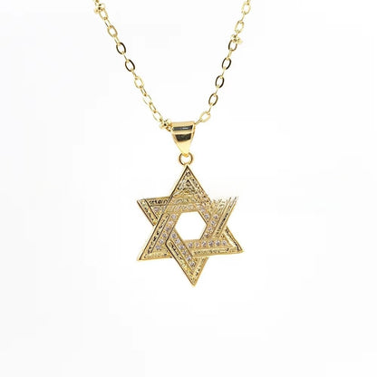Brass Star of David Necklace with Zircon