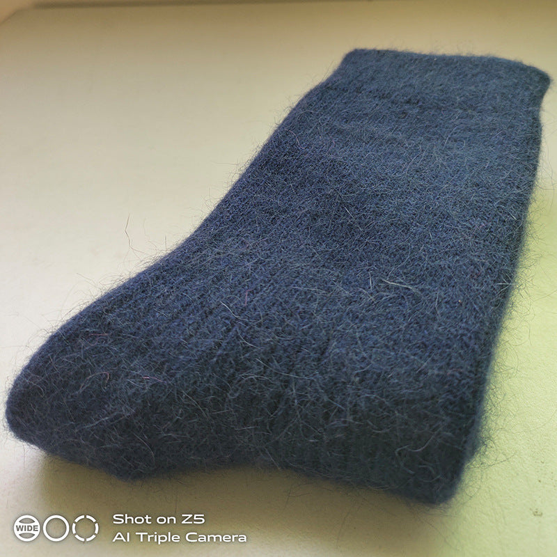 Double Needle Rabbit Wool Blend Fleece Lined Winter Socks