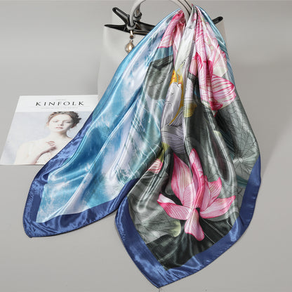 Retro Cashew Pattern Silk Scarf, Large Square Scarf for Women, Stylish and Fashionable for Spring, Autumn, and Winter, Thin Summer Shawl