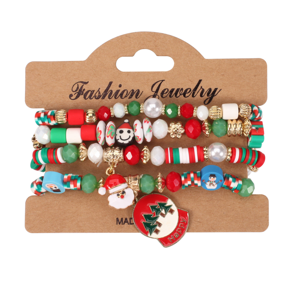 Christmas Beaded Bracelet with Holiday Charms