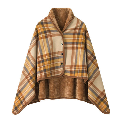 A buttoned shawl blanket for lunch break