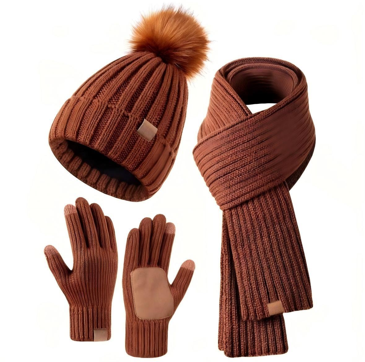 Winter Knitted Hat Scarf Gloves