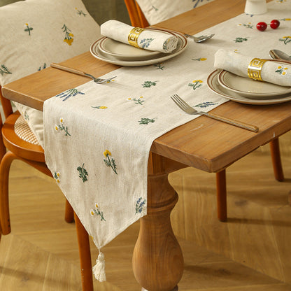 Linen Embroidery Table Flag Pastoral Style Home Decor