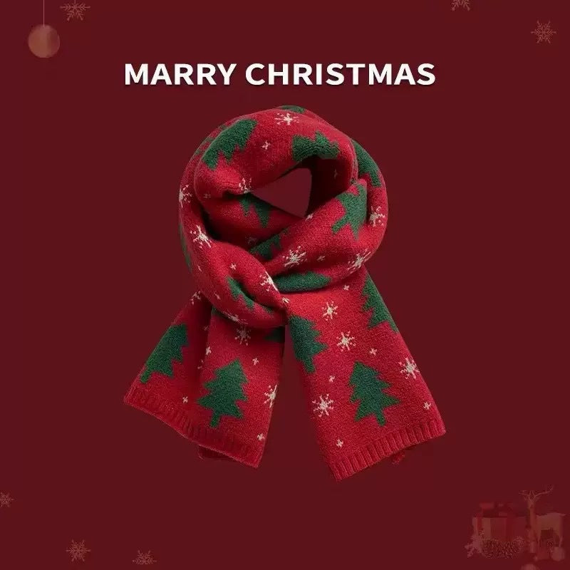 Knitted Winter Scarf with Christmas Patterns