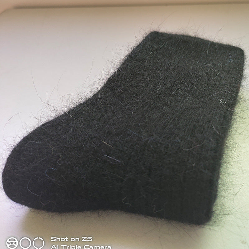 Double Needle Rabbit Wool Blend Fleece Lined Winter Socks