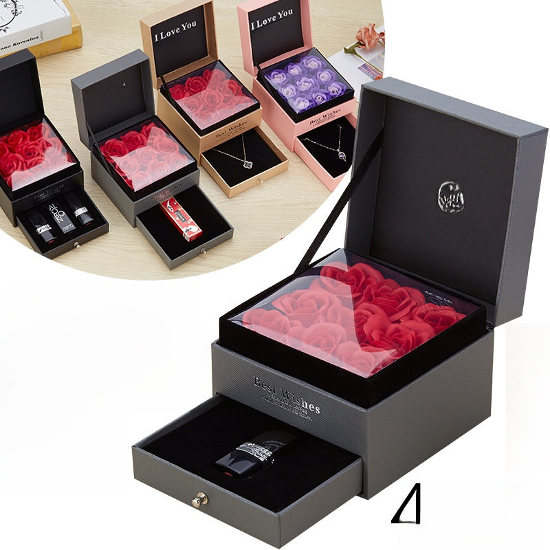 Double Layer Rose Jewelry Gift Box with Drawer